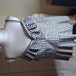 👙🏊‍♀️ Torrid Blk & White Gingham Nylon/Spandex Swim Suit Top W/Ruffles Size 3X